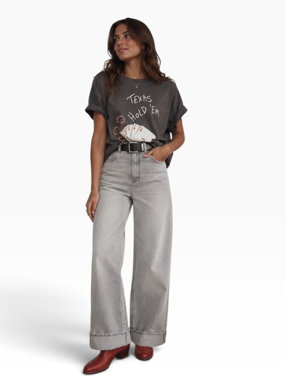 ANTHROPOLOGIE PILCRO The Austyn High Rise Wide Leg Cuffed Jean Grey NEW